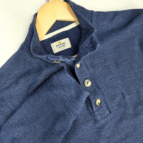 Marine Layer Other - Marine Layer Mens Sweater Medium M Pullover 1/4 Blue Button Casual Mock Neck